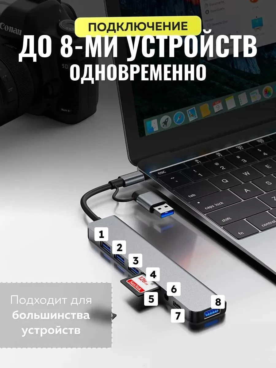 Гибридный хаб Nexa 8 в 1 (Type-C + USB) — фото 6