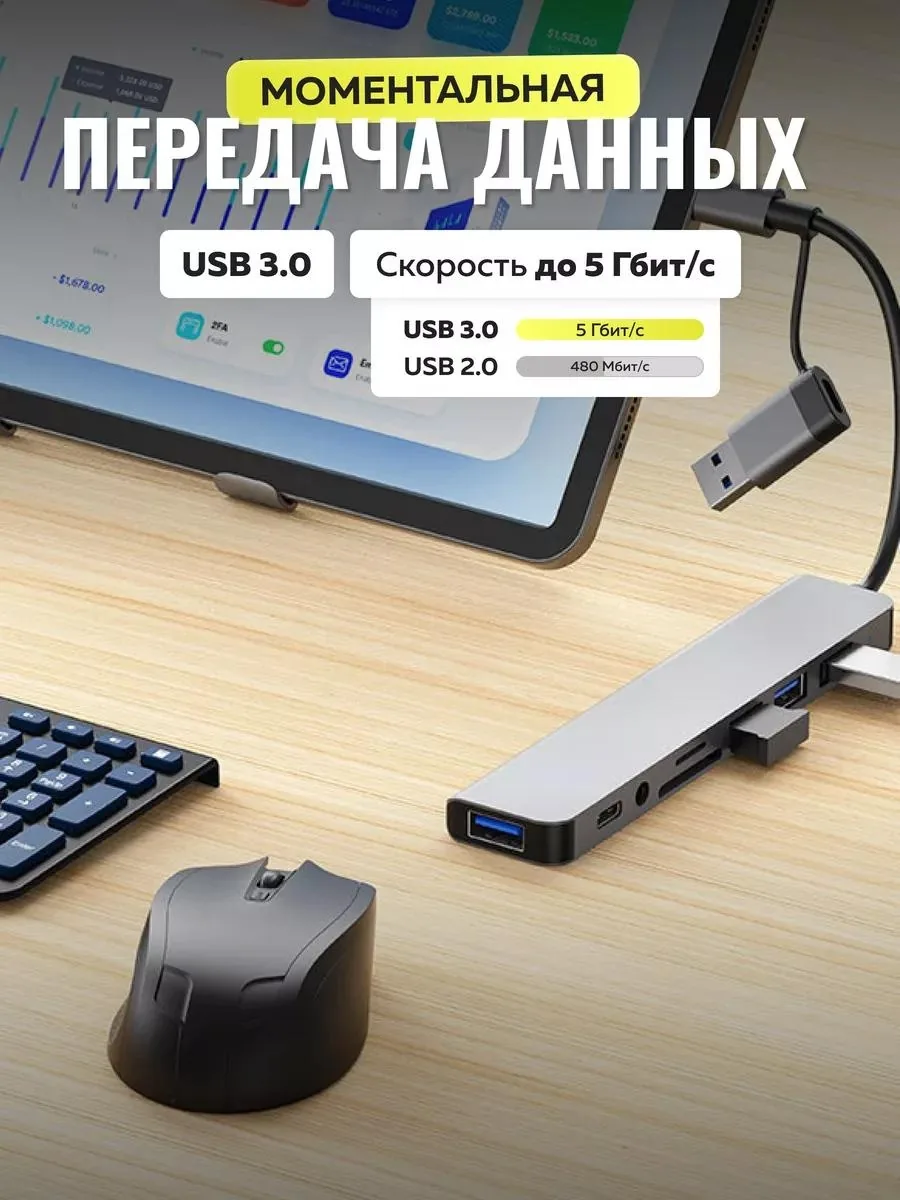 Гибридный хаб Nexa 8 в 1 (Type-C + USB) — фото 7