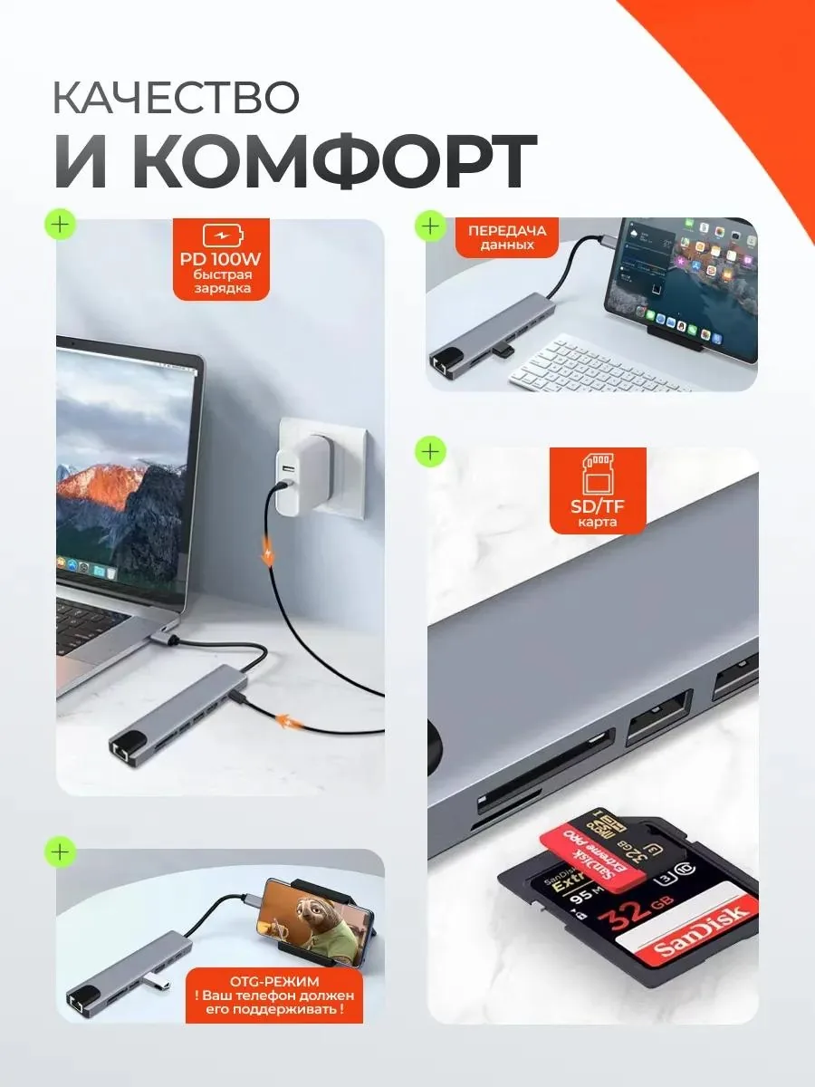 USB-C хаб Nexa 8 в 1 с HDMI и Ethernet — фото 4