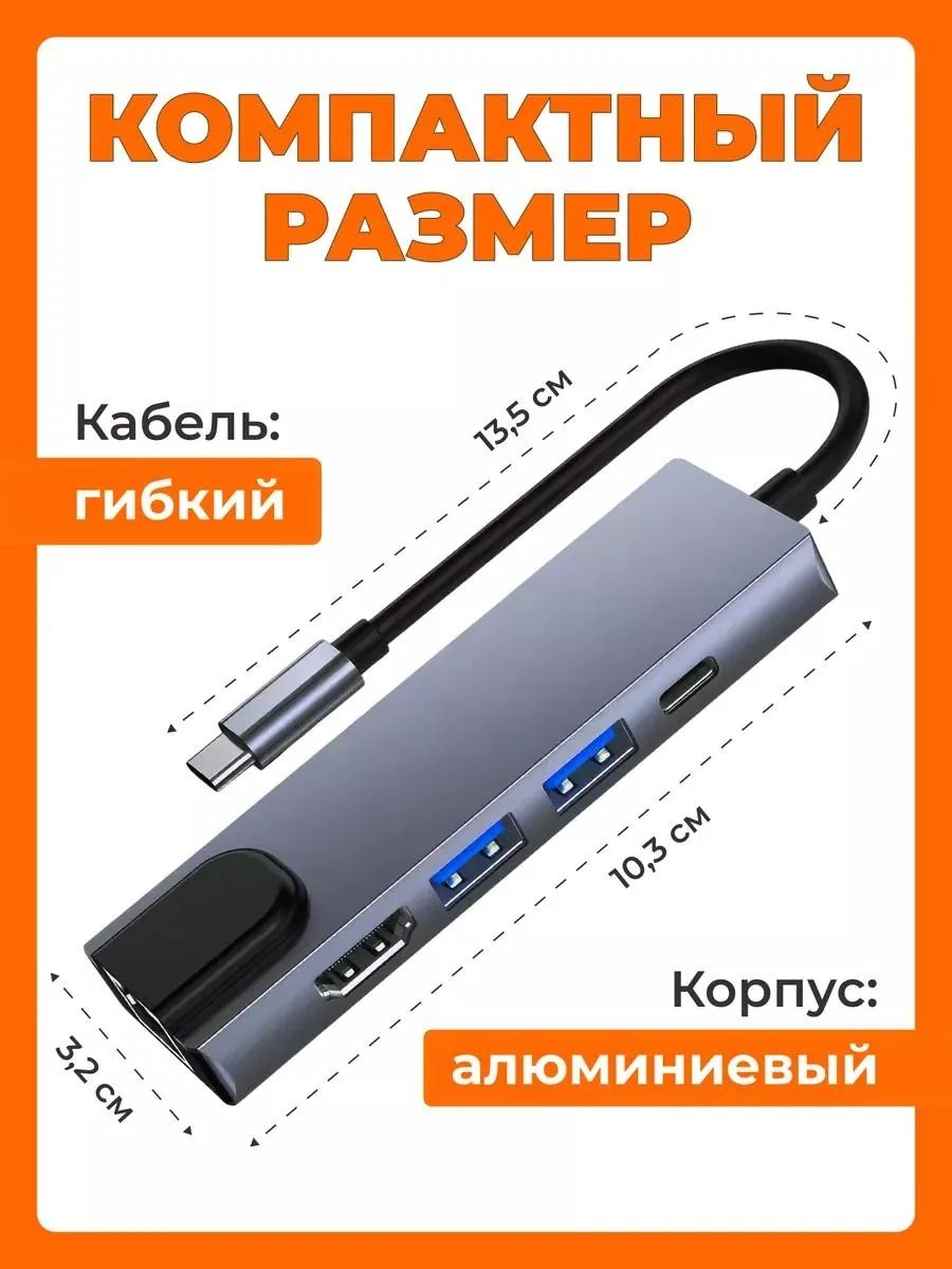USB-C хаб Nexa 5 в 1 с HDMI и Ethernet — фото 2